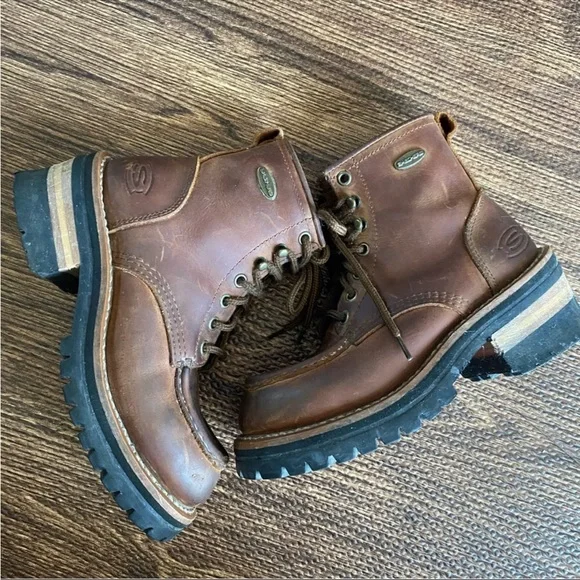 90s Skechers Laramie Engineer brown Leather Lace Up Ankle Boot - Picture 2 of 15